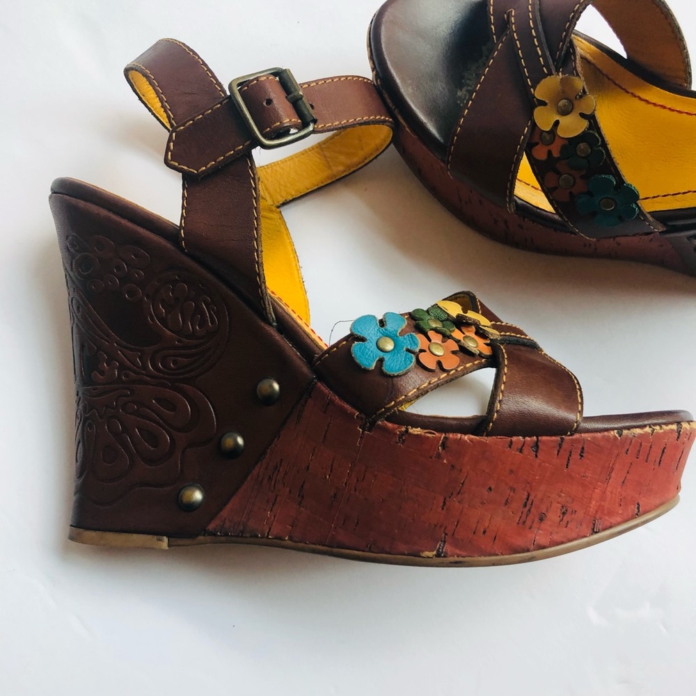 Miss Sixty leather flower wedged sandals